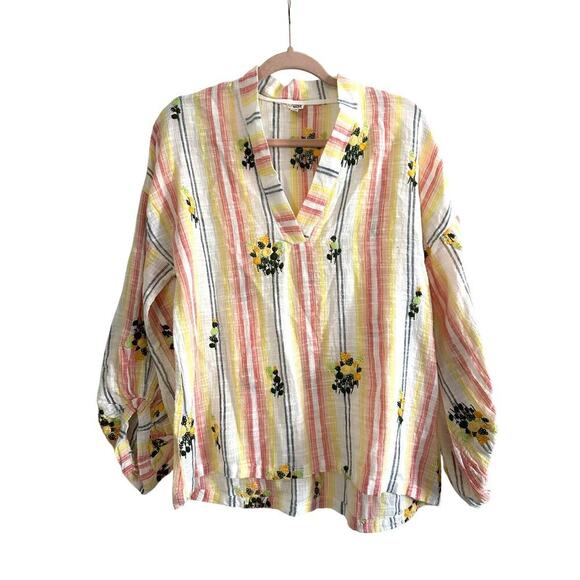 IVY JANE Popping With Flowers Popover Tunic Embroidered Striped Boho - Sz XS - Picture 2 of 7